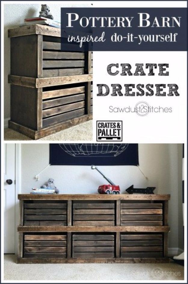 DIY Dressers - Pottery Barn Inspired Crate Dresser - Simple DIY Dresser Ideas - Easy Dresser Upgrades and Makeovers to Create Cool Bedroom Decor On A Budget- Do It Yourself Tutorials and Instructions for Decorating Cheap Furniture - Crafts for Women, Men and Teens http://diyjoy.com/diy-dresser-ideas