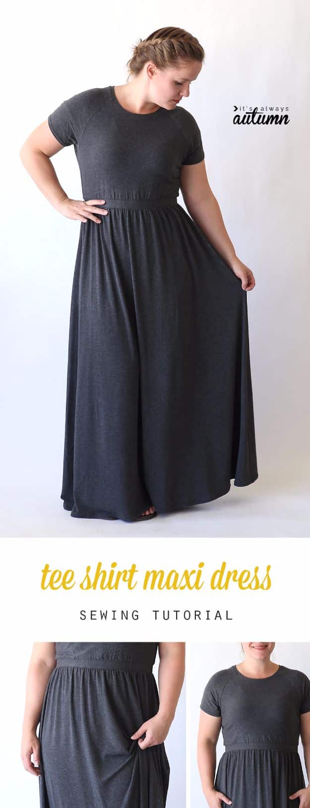 DIY Fashion for Spring - Raglan Tee Maxi Dress - Easy Homemade Clothing Tutorials and Things To Make To Wear - Cute Patterns and Projects for Women to Make, T-Shirts, Skirts, Dresses, Shorts and Ideas for Jeans and Pants - Tops, Tanks and Tees With Free Tutorial Ideas and Instructions http://diyjoy.com/fashion-for-spring