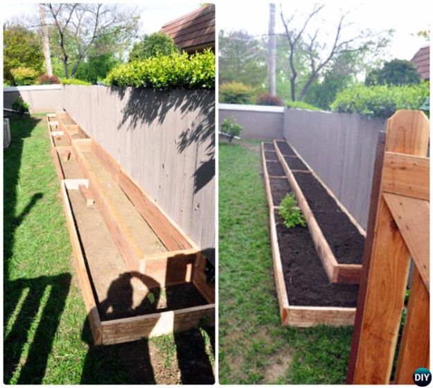 DIY Garden Beds - Raised Garden Bed Along Fence - Easy Gardening Ideas for Raised Beds and Planter Boxes - Free Plans, Tutorials and Step by Step Tutorials for Building and Landscaping Projects - Update Your Backyard and Gardens With These Cheap Do It Yourself Ideas http://diyjoy.com/diy-garden-beds