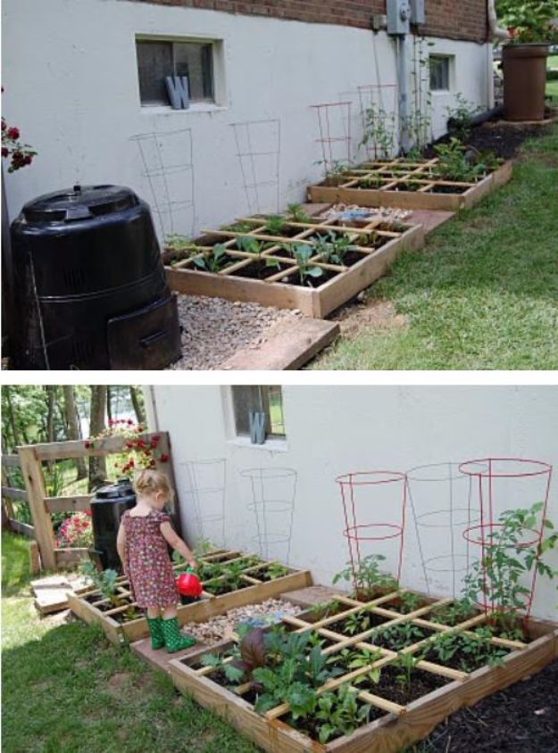 DIY Garden Beds - Square Foot Garden Bed - Easy Gardening Ideas for Raised Beds and Planter Boxes - Free Plans, Tutorials and Step by Step Tutorials for Building and Landscaping Projects - Update Your Backyard and Gardens With These Cheap Do It Yourself Ideas http://diyjoy.com/diy-garden-beds