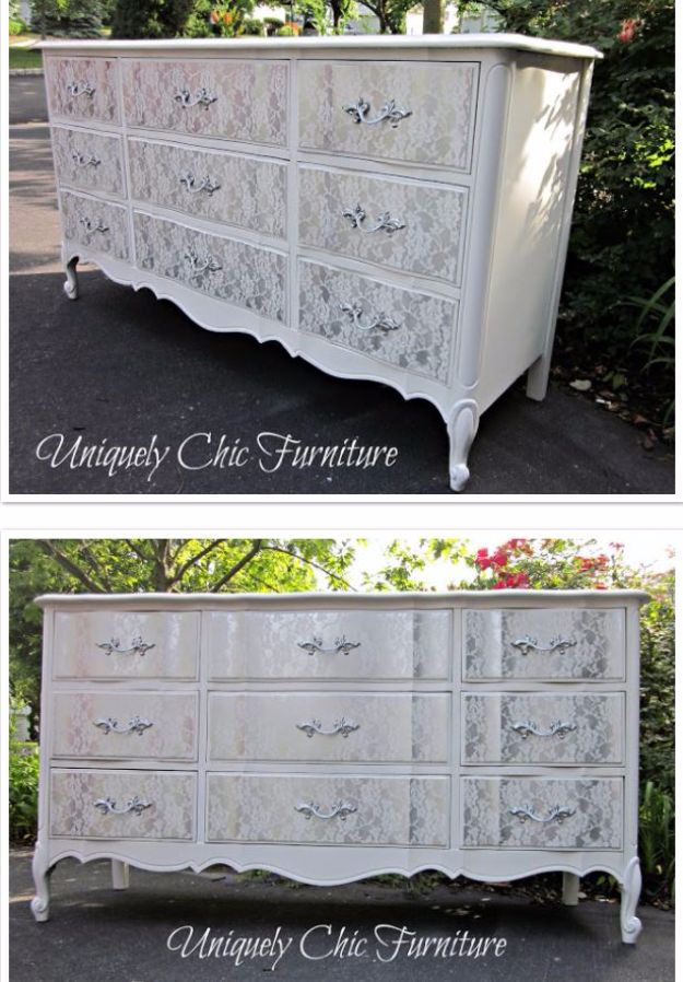 DIY Dressers - Stunning Lace Dresser - Simple DIY Dresser Ideas - Easy Dresser Upgrades and Makeovers to Create Cool Bedroom Decor On A Budget- Do It Yourself Tutorials and Instructions for Decorating Cheap Furniture - Crafts for Women, Men and Teens http://diyjoy.com/diy-dresser-ideas