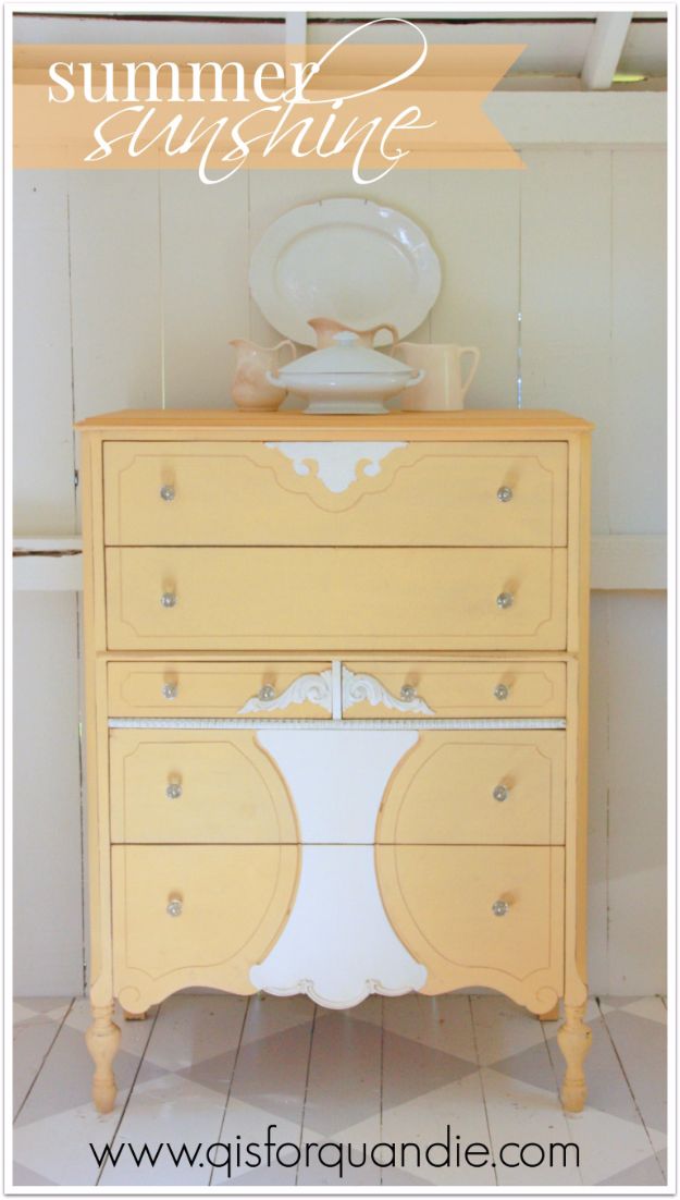 DIY Dressers - Summer Sunshine Yellow Dresser - Simple DIY Dresser Ideas - Easy Dresser Upgrades and Makeovers to Create Cool Bedroom Decor On A Budget- Do It Yourself Tutorials and Instructions for Decorating Cheap Furniture - Crafts for Women, Men and Teens http://diyjoy.com/diy-dresser-ideas