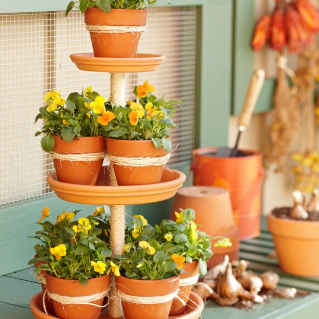 DIY Outdoor Planters - Tiered Terracotta Planter - Easy Planter Ideas to Make for The Porch, Pation and Backyard - Your Plants Will Love These DIY Plant Holders, Potting Ideas and Planter Boxes - Gardening DIY for Big and Small Plants Outdoors - Concrete, Wood, Cheap, Simple, Modern and Rustic Projects With Step by Step Instructions 