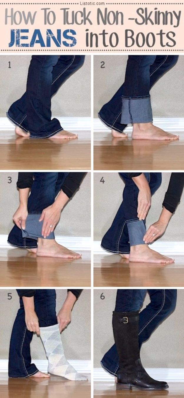 Clothes Hacks - Tuck Jeans Into Boots - DIY Fashion Ideas For Women and For Every Girl - Easy No Sew Hacks for Men's Shirts - Washing Machines Tips For Teens - How To Make Jeans For Fat People - Storage Tips and Videos for Room Decor http://diyjoy.com/diy-clothes-hacks