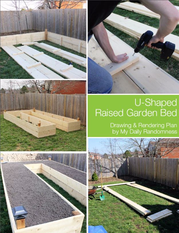 DIY Garden Beds - U-Shaped Raised Garden Bed - Easy Gardening Ideas for Raised Beds and Planter Boxes - Free Plans, Tutorials and Step by Step Tutorials for Building and Landscaping Projects - Update Your Backyard and Gardens With These Cheap Do It Yourself Ideas http://diyjoy.com/diy-garden-beds