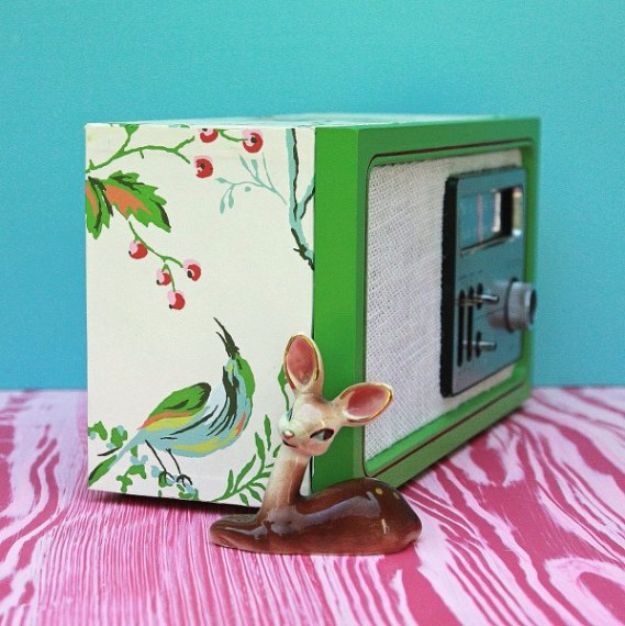 DIY Ideas for Wallpaper Scraps - Upcycled Wallpaper Covered Radio Revamp - Cute Projects and Easy DIY Gift Ideas to Make With Leftover Wall Paper - Fun Home Decor, Homemade Wall Art Idea Tutorials, Creative Ways to Use Old Wallpapers - Cool Crafts for Men, Women and Teens http://diyjoy.com/diy-ideas-wallpaper-scraps