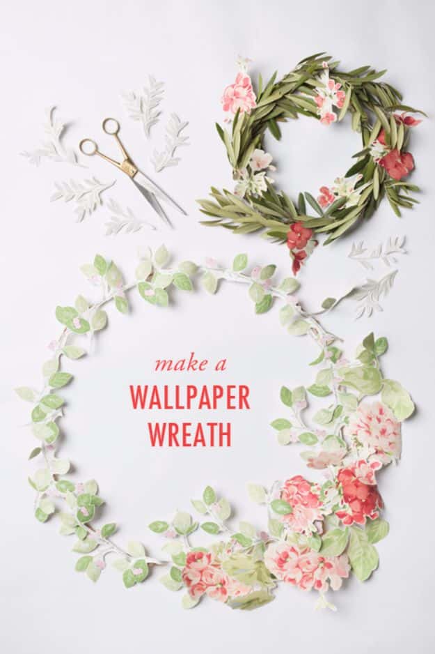 DIY Ideas for Wallpaper Scraps - Wallpaper Flower Wreath - Cute Projects and Easy DIY Gift Ideas to Make With Leftover Wall Paper - Fun Home Decor, Homemade Wall Art Idea Tutorials, Creative Ways to Use Old Wallpapers - Cool Crafts for Men, Women and Teens http://diyjoy.com/diy-ideas-wallpaper-scraps