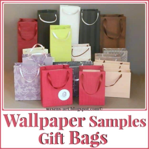 DIY Ideas for Wallpaper Scraps - Wallpaper Samples Gift Bags - Cute Projects and Easy DIY Gift Ideas to Make With Leftover Wall Paper - Fun Home Decor, Homemade Wall Art Idea Tutorials, Creative Ways to Use Old Wallpapers - Cool Crafts for Men, Women and Teens http://diyjoy.com/diy-ideas-wallpaper-scraps