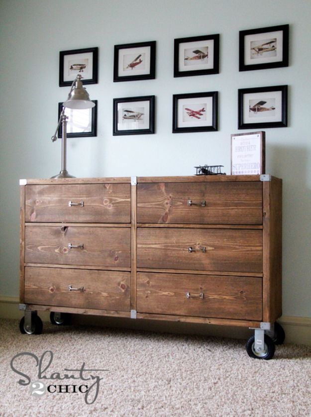 DIY Dressers - Wood Dresser with Wheels - Simple DIY Dresser Ideas - Easy Dresser Upgrades and Makeovers to Create Cool Bedroom Decor On A Budget- Do It Yourself Tutorials and Instructions for Decorating Cheap Furniture - Crafts for Women, Men and Teens http://diyjoy.com/diy-dresser-ideas