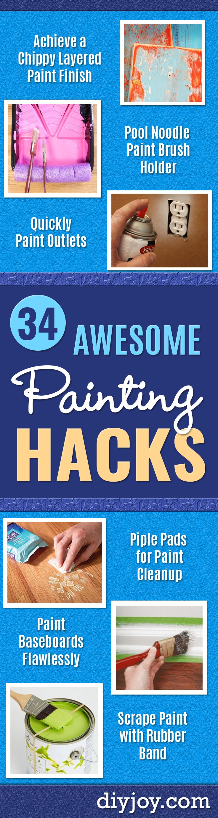 DIY Painting Hacks - Easy Ways To Shortcut House Painting - Wall Prep, Painters Tape, Trim, Edging, Ceiling, Exterior Cutting In, Furniture and Crafts Paint Tips - Paint Your House Or Your Room With These Time Saving Painter Hacks and Quick Tricks http://diyjoy.com/diy-painting-hacks