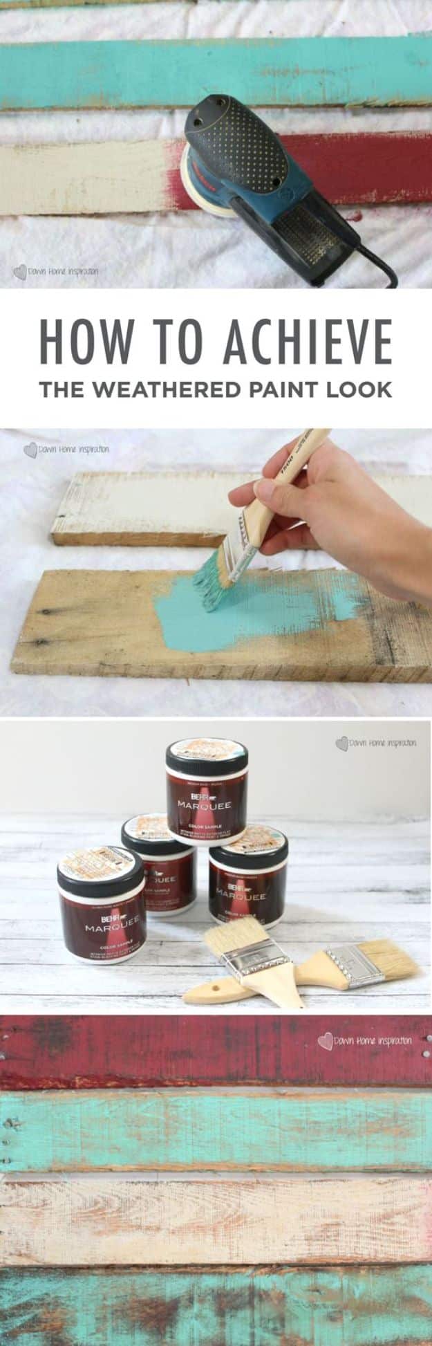 DIY Painting Hacks - Achieve the Weathered Paint Look - Easy Ways To Shortcut House Painting - Wall Prep, Painters Tape, Trim, Edging, Ceiling, Exterior Cutting In, Furniture and Crafts Paint Tips - Paint Your House Or Your Room With These Time Saving Painter Hacks and Quick Tricks http://diyjoy.com/diy-painting-hacks