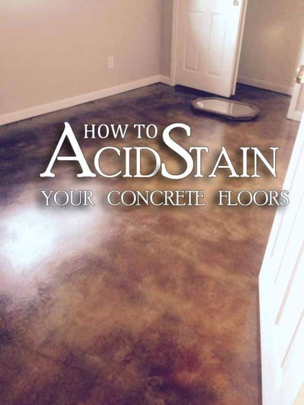 DIY Flooring Projects - Acid Stained Concrete Floor - Cheap Floor Ideas for Those On A Budget - Inexpensive Ways To Refinish Floors With Concrete, Laminate, Plywood, Peel and Stick Tile, Wood, Vinyl - Easy Project Plans and Unique Creative Tutorials for Cool Do It Yourself Home Decor #diy #flooring #homeimprovement