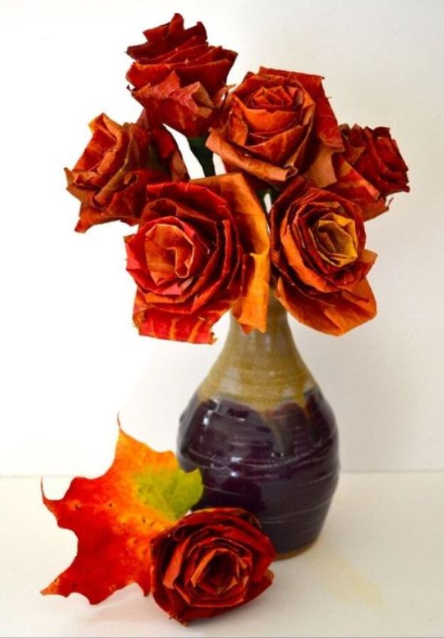 Rose Crafts - Autumn Leaf Bouquet - Easy Craft Projects With Roses - Paper Flowers, Quilt Patterns, DIY Rose Art for Kids - Dried and Real Roses for Wall Art and Do It Yourself Home Decor - Mothers Day Gift Ideas - Fake Rose Arrangements That Look Amazing - Cute Centerrpieces and Crafty DIY Gifts With A Rose http://diyjoy.com/rose-crafts