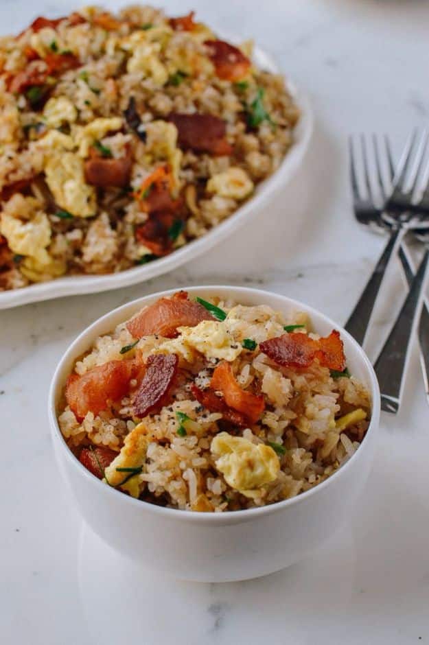 Best Brunch Recipes - Bacon and Egg Fried Rice - Eggs, Pancakes, Waffles, Casseroles, Vegetable Dishes and Side, Potato Recipe Ideas for Brunches - Serve A Crowd and Family with the versions of Eggs Benedict, Mimosas, Muffins and Pastries, Desserts - Make Ahead , Slow Cooler and Healthy Casserole Recipes #brunch #breakfast #recipes