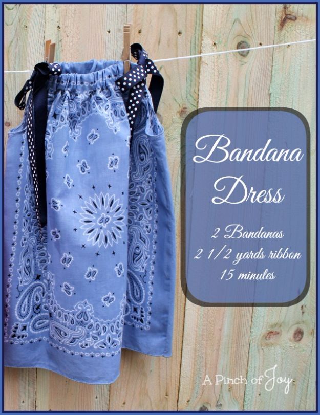 DIY Ideas With Bandanas - Bandana Baby Dress - Bandana Crafts and Decor Projects Made With A Bandana - No Sew Ideas, Bags, Bracelets, Hats, Halter Tops, Blankets and Quilts, Headbands, Simple Craft Project Tutorials for Kids and Teens - Home Decoration and Country Themed Crafts To Make and Sell On Etsy #crafts #country #diy
