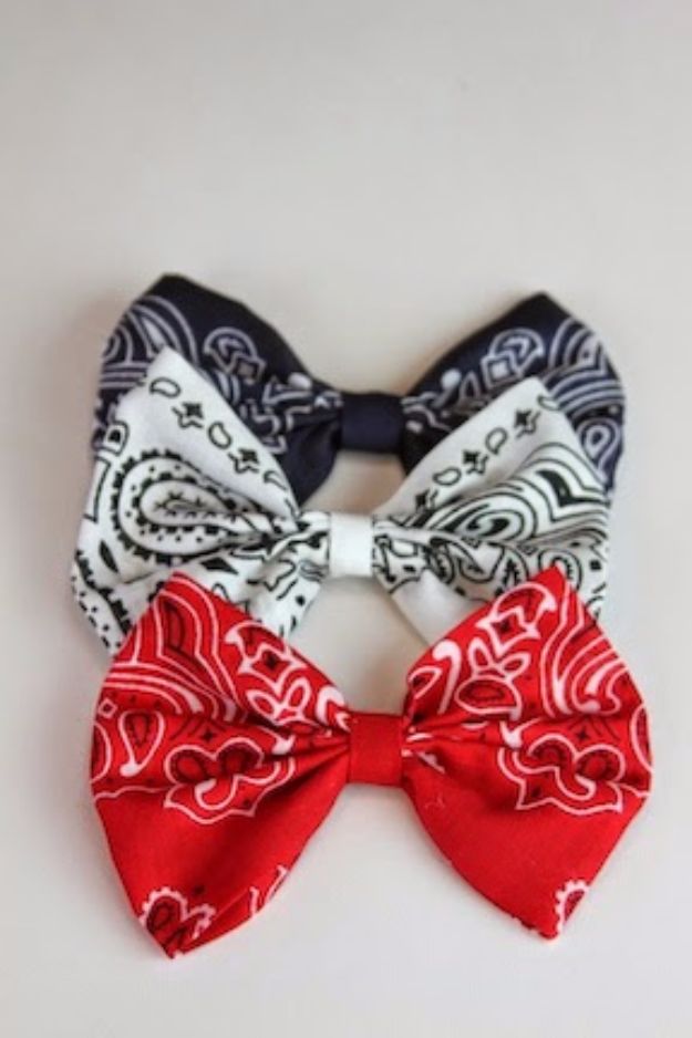 DIY Ideas With Bandanas - Bandana Hair Bow - Bandana Crafts and Decor Projects Made With A Bandana - No Sew Ideas, Bags, Bracelets, Hats, Halter Tops, Blankets and Quilts, Headbands, Simple Craft Project Tutorials for Kids and Teens - Home Decoration and Country Themed Crafts To Make and Sell On Etsy #crafts #country #diy