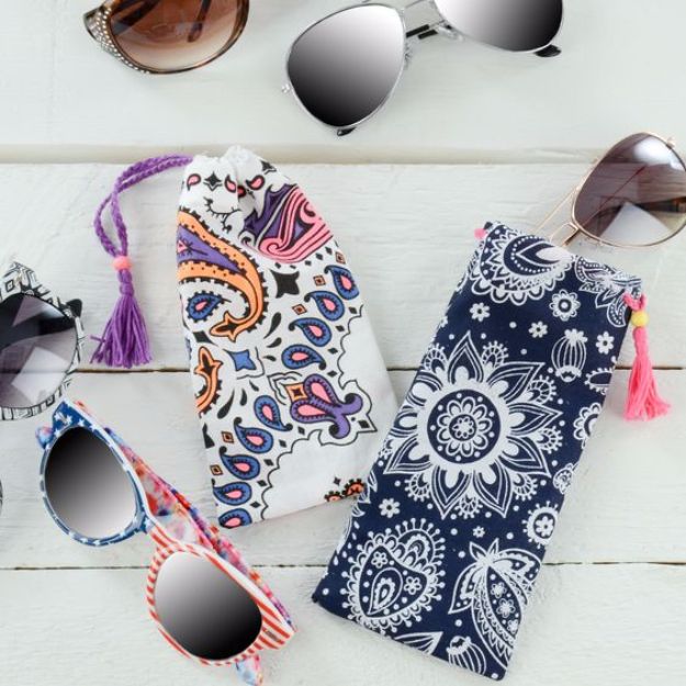 DIY Ideas With Bandanas - Bandana Sunglass Case - Bandana Crafts and Decor Projects Made With A Bandana - No Sew Ideas, Bags, Bracelets, Hats, Halter Tops, Blankets and Quilts, Headbands, Simple Craft Project Tutorials for Kids and Teens - Home Decoration and Country Themed Crafts To Make and Sell On Etsy #crafts #country #diy