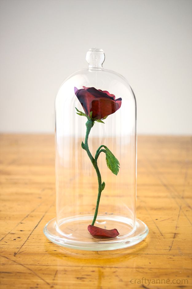 Rose Crafts - Beauty and the Beast Rose Centerpiece - Easy Craft Projects With Roses - Paper Flowers, Quilt Patterns, DIY Rose Art for Kids - Dried and Real Roses for Wall Art and Do It Yourself Home Decor - Mothers Day Gift Ideas - Fake Rose Arrangements That Look Amazing - Cute Centerrpieces and Crafty DIY Gifts With A Rose http://diyjoy.com/rose-crafts
