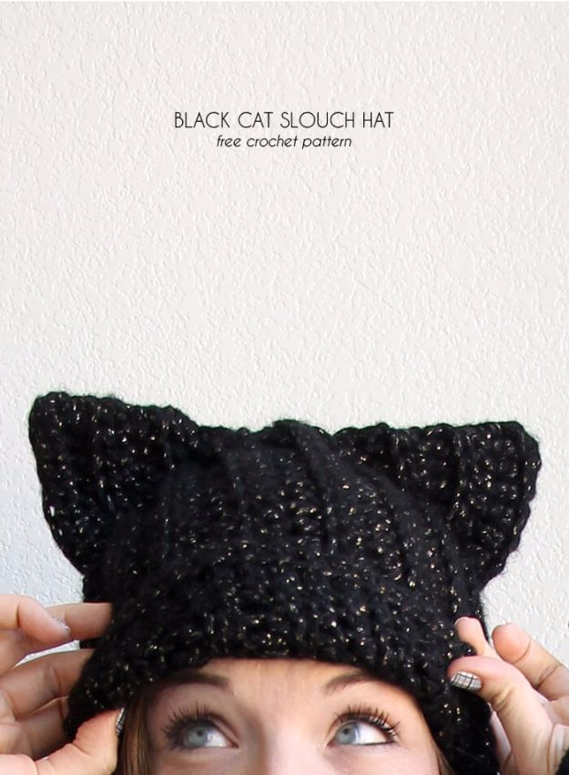 DIY Ideas With Cats - Black Cat Slouch Hat - Cute and Easy DIY Projects for Cat Lovers - Wall and Home Decor Projects, Things To Make and Sell on Etsy - Quick Gifts to Make for Friends Who Have Kittens and Kitties - Homemade No Sew Projects- Fun Jewelry, Cool Clothes, Pillows and Kitty Accessories 