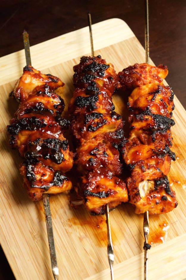 Best Barbecue Recipes - Bourbon Bacon BBQ Chicken Kebabs - Easy BBQ Recipe Ideas for Lunch, Dinner and Quick Party Appetizers - Grilled and Smoked Foods, Chicken, Beef and Meat, Fish and Vegetable Ideas for Grilling - Sauces and Rubs, Seasonings and Favorite Bar BBQ Tips #bbq #bbqrecipes #grilling