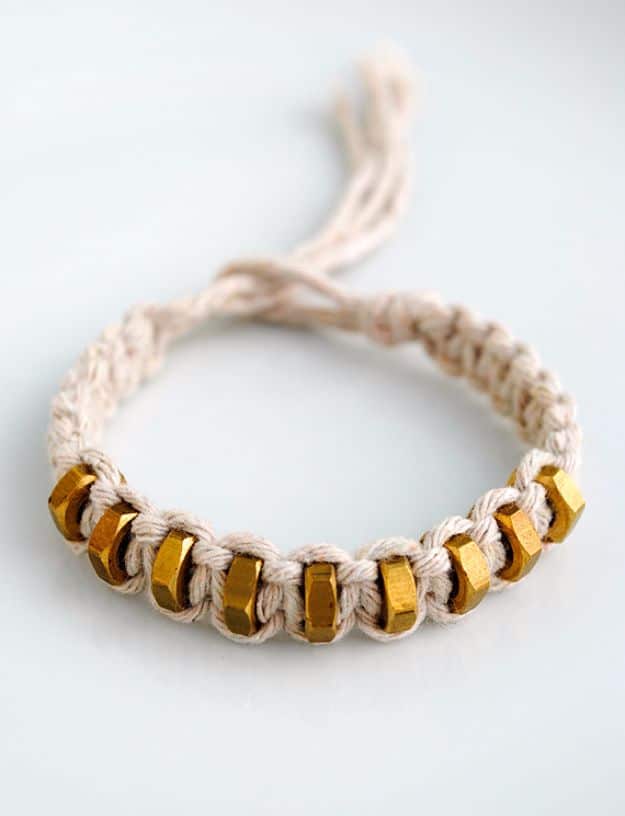 Macrame Crafts - Braided Hex-nut Bracelet - DIY Ideas and Easy Macrame Projects for Home Decor, Gifts and Wall Art - Cool Bracelets, Plant Holders, Beautiful Dream Catchers, Things To Make and Sell on Etsy, How To Make Knots for Your Macrame Craft Projects, Fun Ideas Even Kids and Teens Can Make #macrame #crafts #diyideas