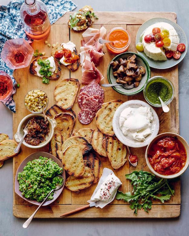 Best Dinner Party Ideas - Bruschetta Bar - Best Recipes for Foods to Serve, Casseroles, Finger Foods, Desserts and Appetizers- Place Settings and Cards, Centerpieces, Table Decor and Recipe Ideas for Supper Clubs and Dinner Parties http://diyjoy.com/best-dinner-party-ideas
