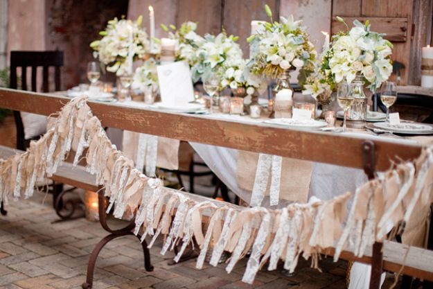 DIY Burlap Ideas - Burlap Garland - Burlap Furniture, Home Decor and Crafts - Banners and Buntings, Wall Art, Ottoman from Coffee Sacks, Wreath, Centerpieces and Table Runner - Kitchen, Bedroom, Living Room, Bathroom Ideas - Shabby Chic Craft Projects and DIY Wedding Decor http://diyjoy.com/diy-burlap-decor-ideas