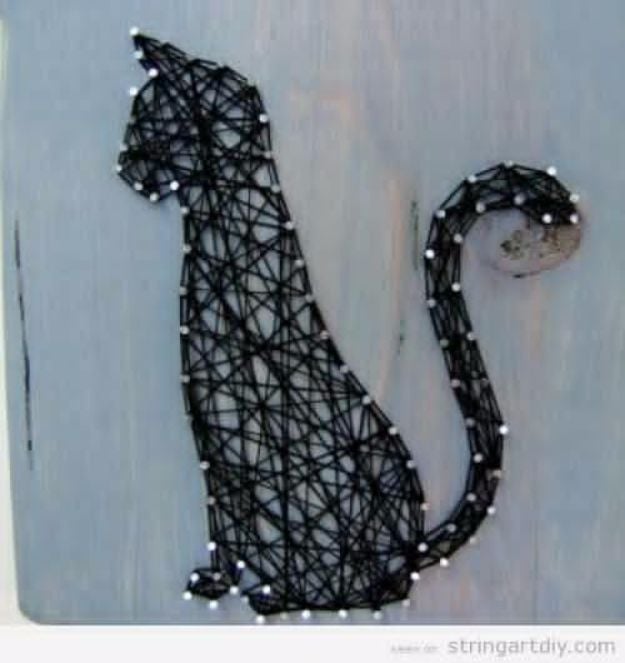 DIY Ideas With Cats - Cat String Art DIY - Cute and Easy DIY Projects for Cat Lovers - Wall and Home Decor Projects, Things To Make and Sell on Etsy - Quick Gifts to Make for Friends Who Have Kittens and Kitties - Homemade No Sew Projects- Fun Jewelry, Cool Clothes, Pillows and Kitty Accessories 