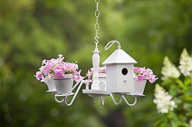 DIY Bird Houses - Chandelier Birdhouse and Planter - Easy Bird House Ideas for Kids and Adult To Make - Free Plans and Tutorials for Wooden, Simple, Upcyle Designs, Recycle Plastic and Creative Ways To Make Rustic Outdoor Decor and a Home for the Birds - Fun Projects for Your Backyard This Summer 