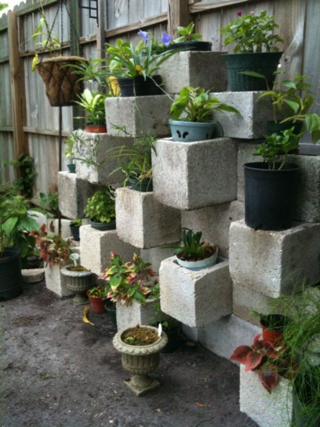Container Gardening Ideas - Cinder Block Focal Point Vertical Planter - Easy Garden Projects for Containers and Growing Plants in Small Spaces - DIY Potting Tips and Planter Boxes for Vegetables, Herbs and Flowers - Simple Ideas for Beginners -Shade, Full Sun, Pation and Yard Landscape Idea tutorials 