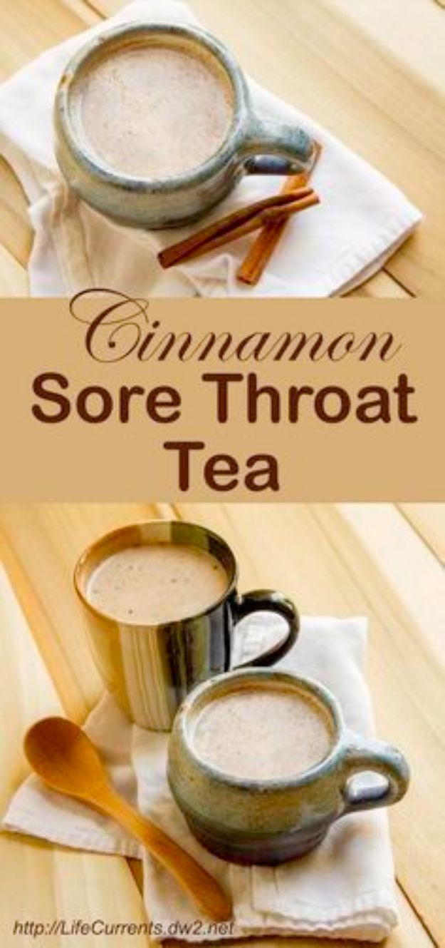 DIY Home Remedies - Cinnamon Sore Throat Tea - Homemade Recipes and Ideas for Help Relieve Symptoms of Cold and Flu, Upset Stomach, Rash, Cough, Sore Throat, Headache and Illness - Skincare Products, Balms, Lotions and Teas 
