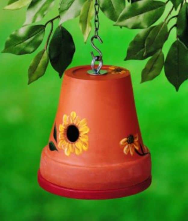 DIY Bird Houses - Clay Pot DIY Birdhouse - Easy Bird House Ideas for Kids and Adult To Make - Free Plans and Tutorials for Wooden, Simple, Upcyle Designs, Recycle Plastic and Creative Ways To Make Rustic Outdoor Decor and a Home for the Birds - Fun Projects for Your Backyard This Summer 