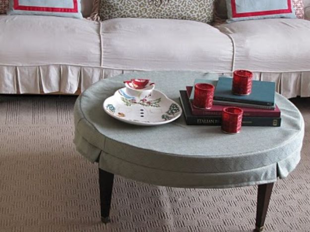 DIY Slipcovers - Coffee Table Slipcover - Do It Yourself Slip Covers For Furniture - No Sew Ideas, Easy Fabrics Four Couch and Sofa Cover - Chair Projects and Ideas, How To Make a Slip cover with step by step tutorial and instructions - Cool DIY Home and Living Room Decor #slipcovers #diydecor