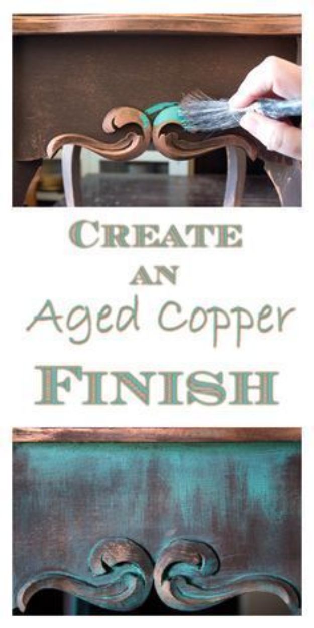 DIY Painting Hacks - Create An Aged Copper Finish - Easy Ways To Shortcut House Painting - Wall Prep, Painters Tape, Trim, Edging, Ceiling, Exterior Cutting In, Furniture and Crafts Paint Tips - Paint Your House Or Your Room With These Time Saving Painter Hacks and Quick Tricks http://diyjoy.com/diy-painting-hacks