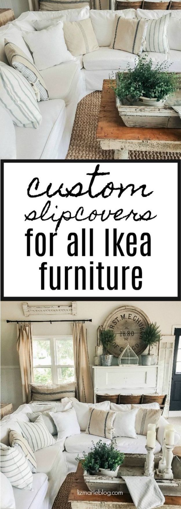 DIY Slipcovers - Custom Ikea Furniture Slipcovers - Do It Yourself Slip Covers For Furniture - No Sew Ideas, Easy Fabrics Four Couch and Sofa Cover - Chair Projects and Ideas, How To Make a Slip cover with step by step tutorial and instructions - Cool DIY Home and Living Room Decor #slipcovers #diydecor