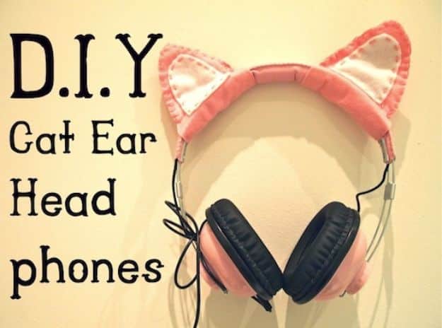 DIY Ideas With Cats - DIY Cat Ear Headphones - Cute and Easy DIY Projects for Cat Lovers - Wall and Home Decor Projects, Things To Make and Sell on Etsy - Quick Gifts to Make for Friends Who Have Kittens and Kitties - Homemade No Sew Projects- Fun Jewelry, Cool Clothes, Pillows and Kitty Accessories 