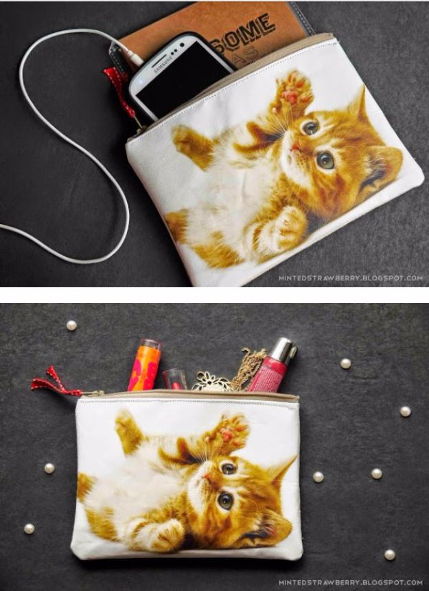 DIY Ideas With Cats - DIY Cat Photo Pouch - Cute and Easy DIY Projects for Cat Lovers - Wall and Home Decor Projects, Things To Make and Sell on Etsy - Quick Gifts to Make for Friends Who Have Kittens and Kitties - Homemade No Sew Projects- Fun Jewelry, Cool Clothes, Pillows and Kitty Accessories 
