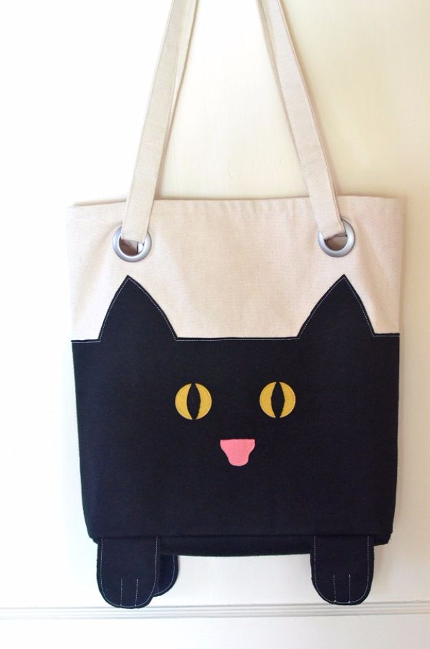 DIY Ideas With Cats - DIY Cat Tote - Cute and Easy DIY Projects for Cat Lovers - Wall and Home Decor Projects, Things To Make and Sell on Etsy - Quick Gifts to Make for Friends Who Have Kittens and Kitties - Homemade No Sew Projects- Fun Jewelry, Cool Clothes, Pillows and Kitty Accessories 