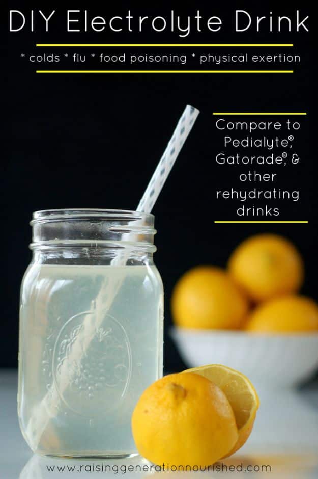 DIY Home Remedies - DIY Electrolyte Drink - Homemade Recipes and Ideas for Help Relieve Symptoms of Cold and Flu, Upset Stomach, Rash, Cough, Sore Throat, Headache and Illness - Skincare Products, Balms, Lotions and Teas 