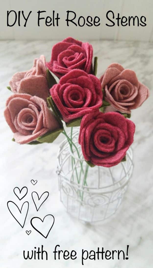 Rose Crafts - DIY Felt Rose Stems - Easy Craft Projects With Roses - Paper Flowers, Quilt Patterns, DIY Rose Art for Kids - Dried and Real Roses for Wall Art and Do It Yourself Home Decor - Mothers Day Gift Ideas - Fake Rose Arrangements That Look Amazing - Cute Centerrpieces and Crafty DIY Gifts With A Rose http://diyjoy.com/rose-crafts