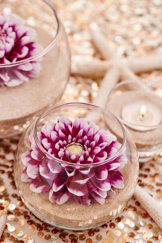 DIY Flowers for Weddings - DIY Flower & Sand Wedding Centerpieces - Centerpieces, Bouquets, Arrangements for Wedding Ceremony - Aisle Ideas, Rustic Bouquet Projects - Paper, Cheap, Fake Floral, Silk Flower Centerpiece To Make For Brides on A Budget - Decor for Spring, Summer, Winter and Fall http://diyjoy.com/diy-flowers-for-weddings