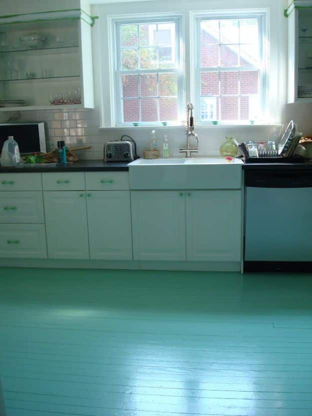 DIY Flooring Projects - DIY Painted Kitchen Floor For $50 - Cheap Floor Ideas for Those On A Budget - Inexpensive Ways To Refinish Floors With Concrete, Laminate, Plywood, Peel and Stick Tile, Wood, Vinyl - Easy Project Plans and Unique Creative Tutorials for Cool Do It Yourself Home Decor #diy #flooring #homeimprovement