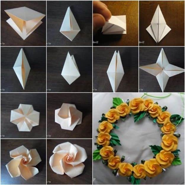 Rose Crafts - DIY Pretty Origami Twisty Rose - Easy Craft Projects With Roses - Paper Flowers, Quilt Patterns, DIY Rose Art for Kids - Dried and Real Roses for Wall Art and Do It Yourself Home Decor - Mothers Day Gift Ideas - Fake Rose Arrangements That Look Amazing - Cute Centerrpieces and Crafty DIY Gifts With A Rose http://diyjoy.com/rose-crafts