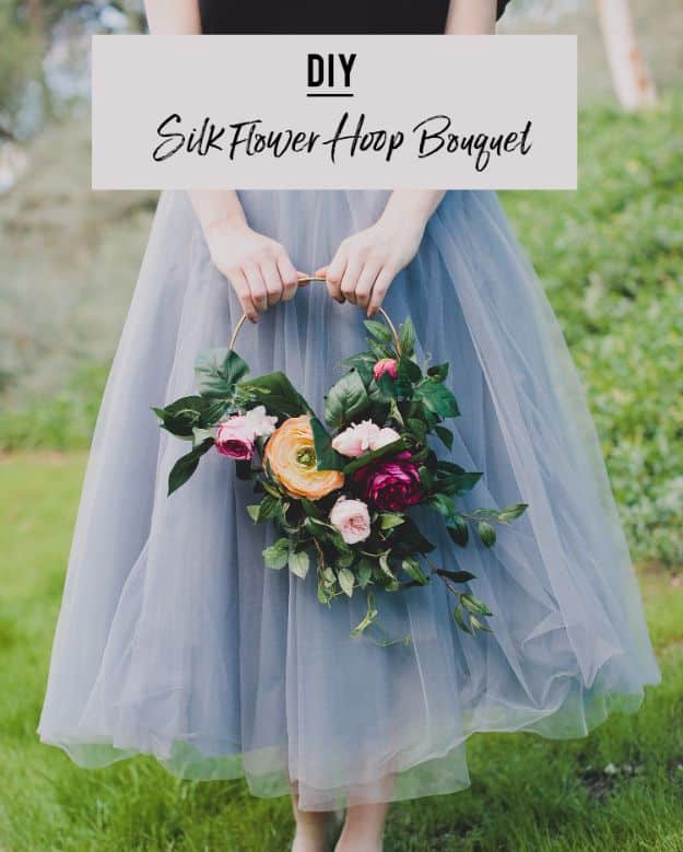 DIY Flowers for Weddings - DIY Silk Flower Hoop Bouquet - Centerpieces, Bouquets, Arrangements for Wedding Ceremony - Aisle Ideas, Rustic Bouquet Projects - Paper, Cheap, Fake Floral, Silk Flower Centerpiece To Make For Brides on A Budget - Decor for Spring, Summer, Winter and Fall http://diyjoy.com/diy-flowers-for-weddings