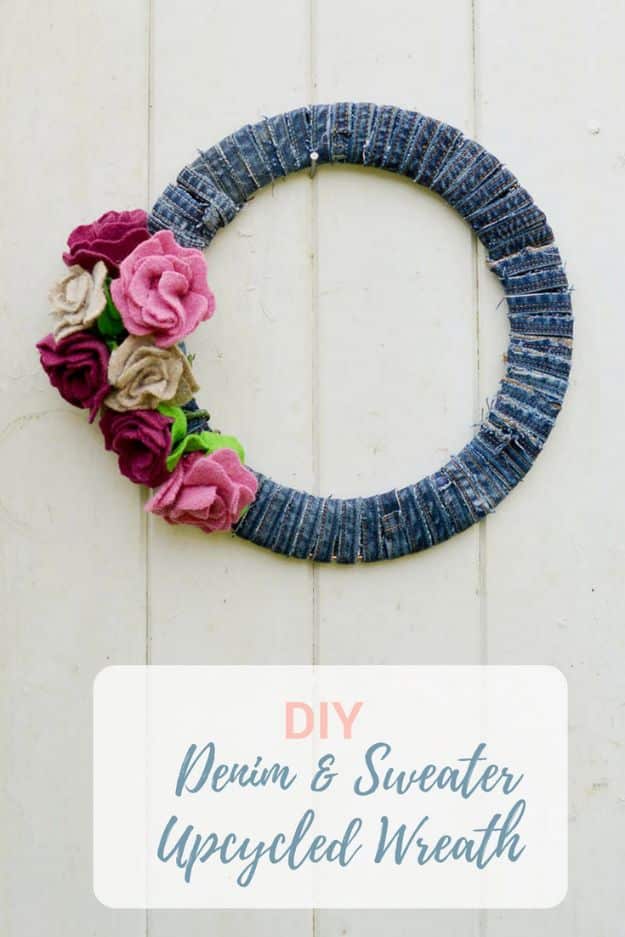 Rose Crafts - Denim Wreath Felt Roses - Easy Craft Projects With Roses - Paper Flowers, Quilt Patterns, DIY Rose Art for Kids - Dried and Real Roses for Wall Art and Do It Yourself Home Decor - Mothers Day Gift Ideas - Fake Rose Arrangements That Look Amazing - Cute Centerrpieces and Crafty DIY Gifts With A Rose http://diyjoy.com/rose-crafts