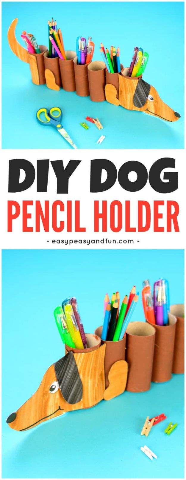 DIY Ideas With Dogs - Dog Paper Roll Pencil Holder - Cute and Easy DIY Projects for Dog Lovers - Wall and Home Decor Projects, Things To Make and Sell on Etsy - Quick Gifts to Make for Friends Who Have Puppies and Doggies - Homemade No Sew Projects- Fun Jewelry, Cool Clothes and Accessories #dogs #crafts #diyideas
