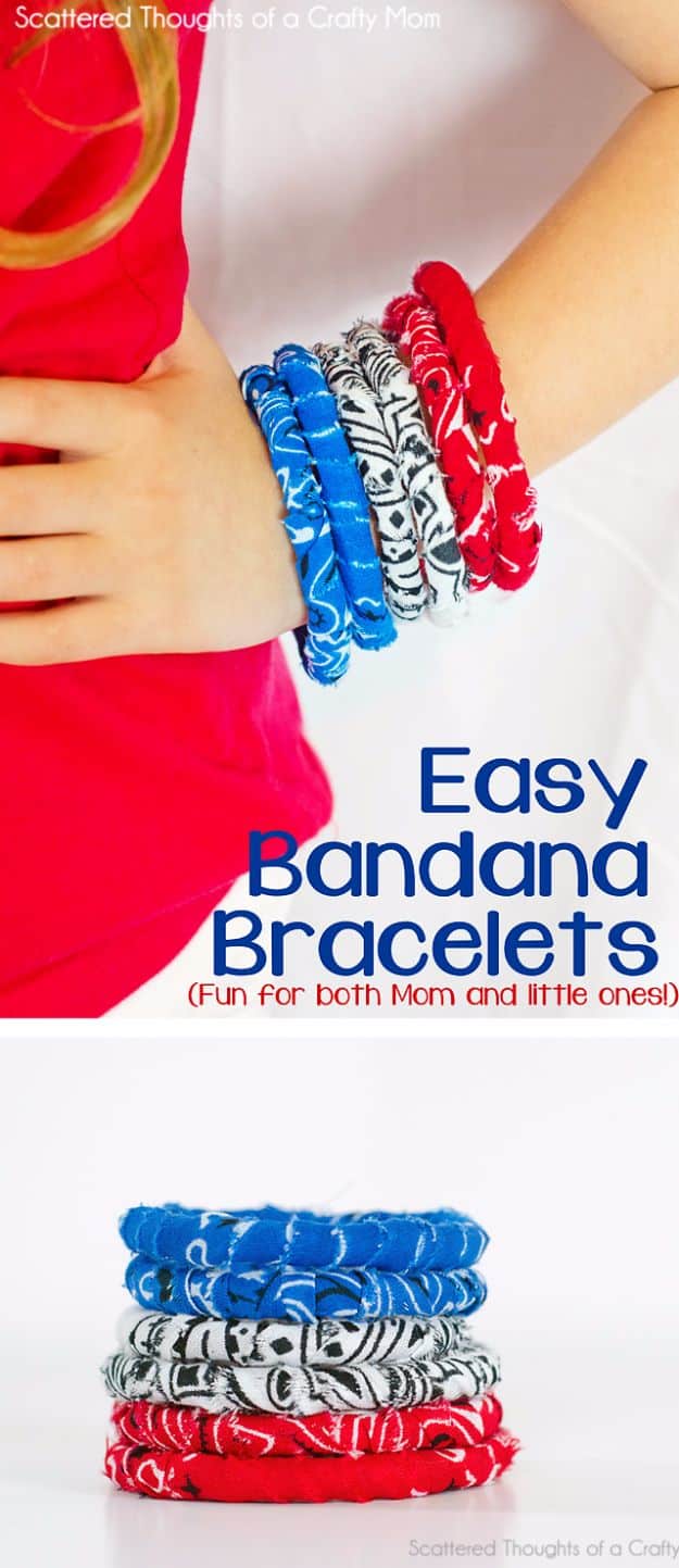 DIY Ideas With Bandanas - Easy Bandana Bracelets - Bandana Crafts and Decor Projects Made With A Bandana - No Sew Ideas, Bags, Bracelets, Hats, Halter Tops, Blankets and Quilts, Headbands, Simple Craft Project Tutorials for Kids and Teens - Home Decoration and Country Themed Crafts To Make and Sell On Etsy #crafts #country #diy