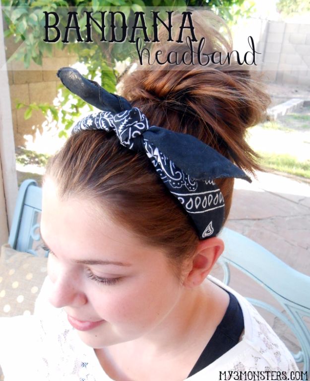 DIY Ideas With Bandanas - Easy Bandana Headband - Bandana Crafts and Decor Projects Made With A Bandana - No Sew Ideas, Bags, Bracelets, Hats, Halter Tops, Blankets and Quilts, Headbands, Simple Craft Project Tutorials for Kids and Teens - Home Decoration and Country Themed Crafts To Make and Sell On Etsy #crafts #country #diy