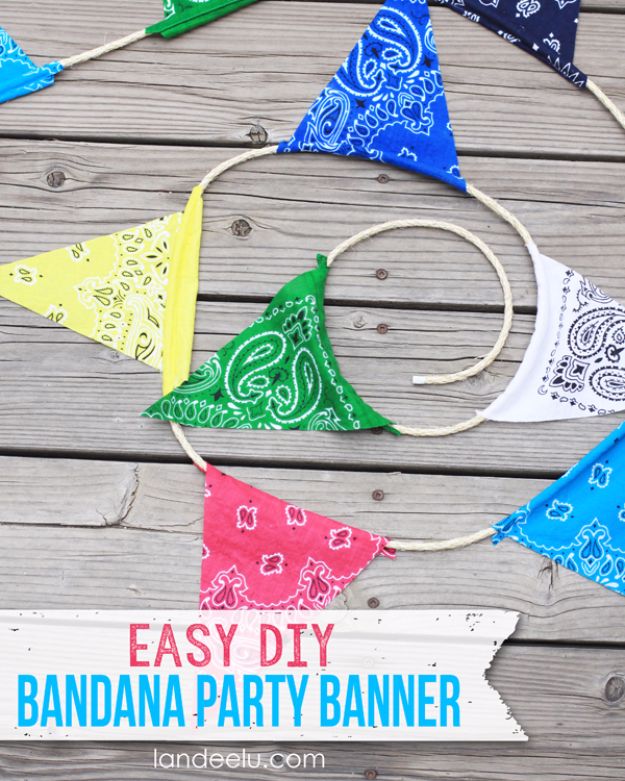 DIY Ideas With Bandanas - Easy DIY Bandana Party Banner - Bandana Crafts and Decor Projects Made With A Bandana - No Sew Ideas, Bags, Bracelets, Hats, Halter Tops, Blankets and Quilts, Headbands, Simple Craft Project Tutorials for Kids and Teens - Home Decoration and Country Themed Crafts To Make and Sell On Etsy #crafts #country #diy