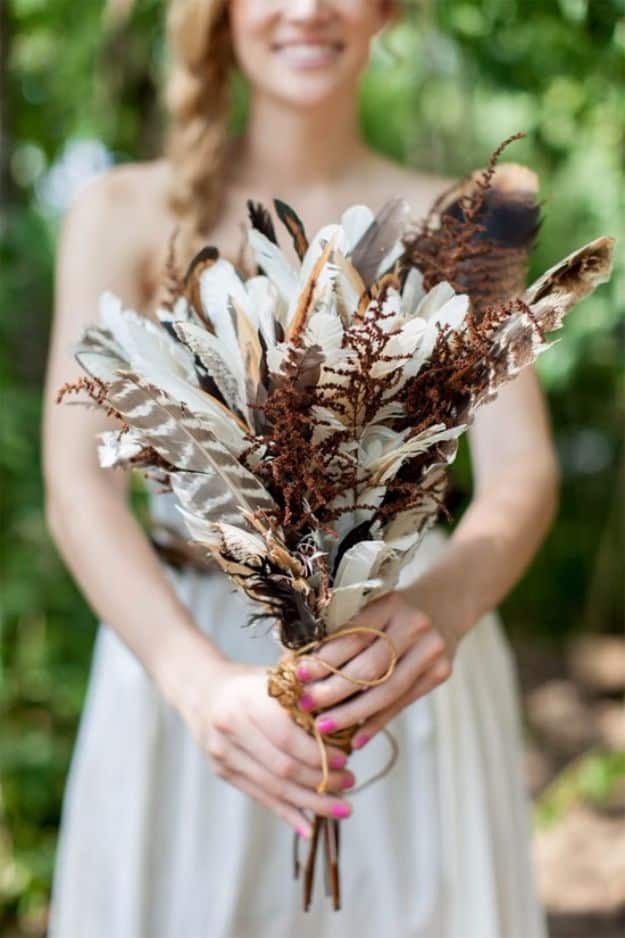 DIY Flowers for Weddings - Feather Flower Bouquet - Centerpieces, Bouquets, Arrangements for Wedding Ceremony - Aisle Ideas, Rustic Bouquet Projects - Paper, Cheap, Fake Floral, Silk Flower Centerpiece To Make For Brides on A Budget - Decor for Spring, Summer, Winter and Fall http://diyjoy.com/diy-flowers-for-weddings